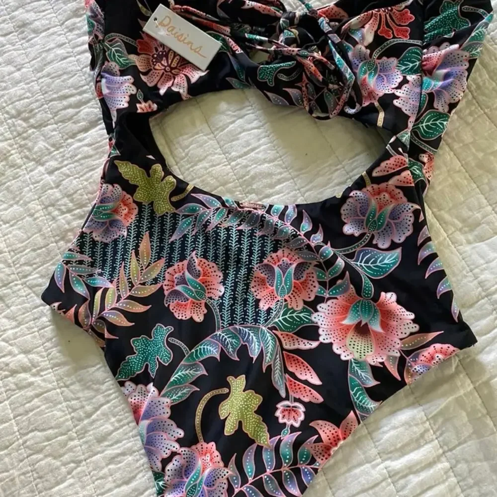 New Raisins Cheeky Cutout One Piece Medium Black Floral